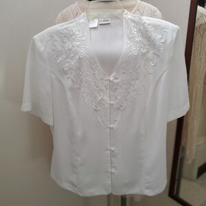 Liz Baker White Embellished Blouse Vintage